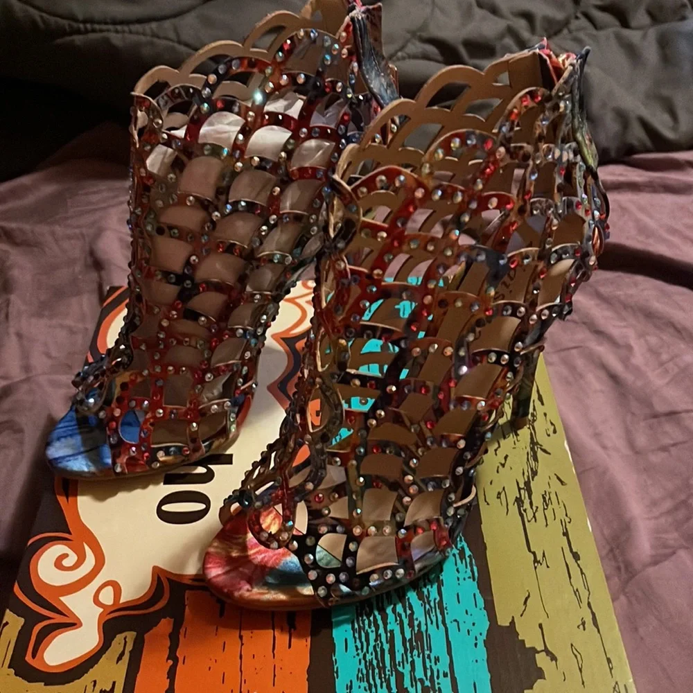 Zigi Soho Multicolor Jeweled Cage Heel Sandals